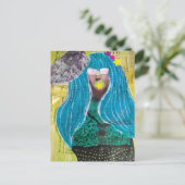 Unique Lady With Blue Hair Mixed Media Collage Postkarte (Stehend Vorderseite)