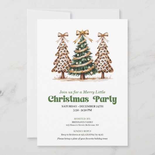 Unique leopard print Christmas tree party invite Einladung (Vorderseite)
