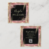 Unique Makeup Artist Salon QR Code Black Rose Gold Quadratische Visitenkarte (Vorne/Hinten)