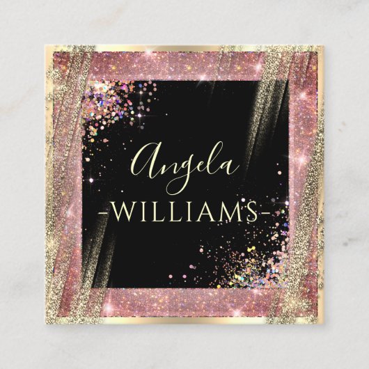 Unique Makeup Artist Salon QR Code Black Rose Gold Quadratische Visitenkarte (Vorderseite)