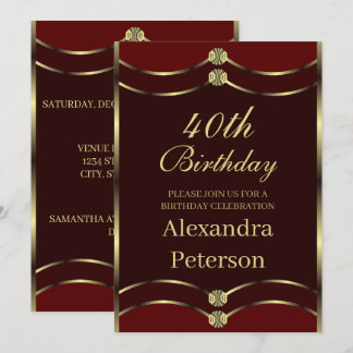 Unique Maroon Red and Gold Geometric Birthday Einladung