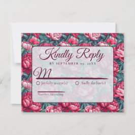 Unique Minimal Peonies Autumn Wedding RSVP Karte