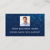 Unique Modern Blue Photo QR Code Tech Professional Visitenkarte (Vorderseite)