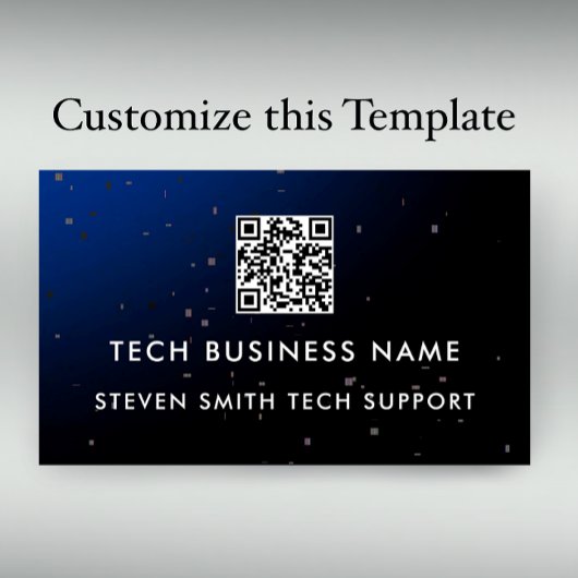 Unique Modern Blue Pixel QR Code Tech Business Visitenkarte