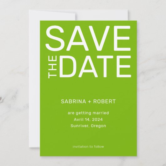 Unique Modern Bold Green Typografy Wedding Save The Date (Vorderseite)