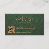 Unique modern bold monogram QR code gold green Visitenkarte (Rückseite)