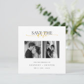 Unique Modern Elegant Gold Script Photo Wedding Save The Date (Stehend Vorderseite)