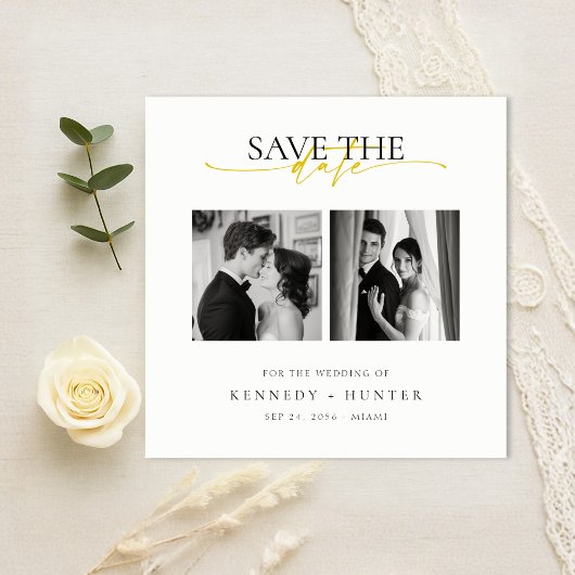 Unique Modern Elegant Gold Script Photo Wedding Save The Date