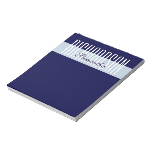 Unique Modern Navy Blue Geometric Script Notizblock (Rotiert)