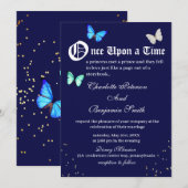Unique Navy Blue Butterfly Fairytale Wedding Einladung (Vorne/Hinten)