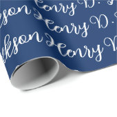 Unique Navy Blue Classical Handwriting Plain Geschenkpapier (Rolleneckpunkt)
