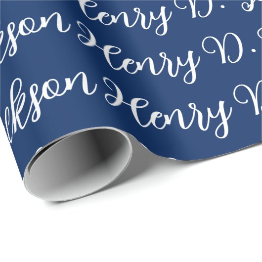 Unique Navy Blue Classical Handwriting Plain Geschenkpapier (Rolleneckpunkt)