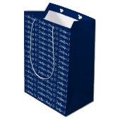 Unique Navy Blue Classical Handwriting Plain Mittlere Geschenktüte (Rückseite Schrägansicht)