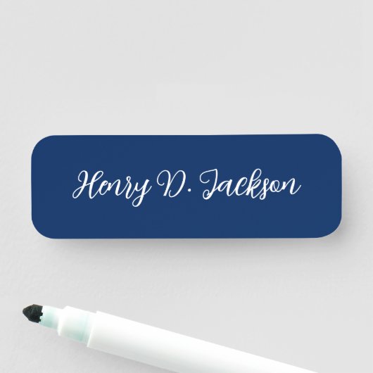 Unique Navy Blue Classical Handwriting Plain Namensschild (Beispiel)