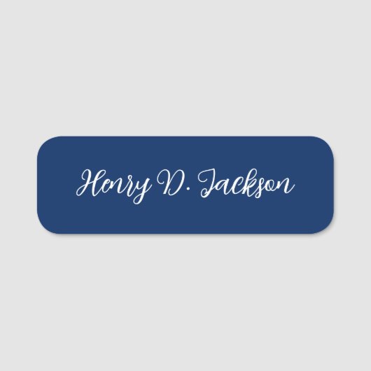 Unique Navy Blue Classical Handwriting Plain Namensschild (Vorderseite)