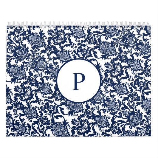 Unique Navy Blue Damask Muster Kalender (Titelbild)