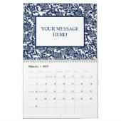 Unique Navy Blue Damask Muster Kalender (Feb 2027)