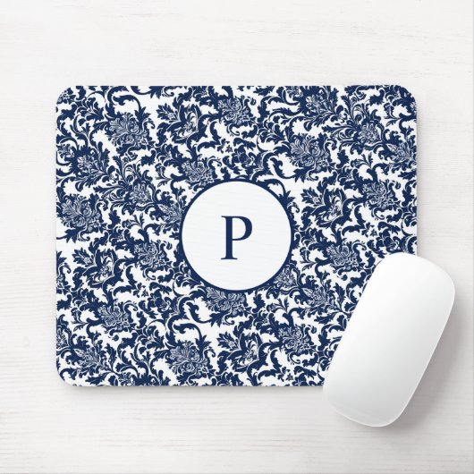 Unique Navy Blue Damask Muster Mousepad (Mit Mouse)