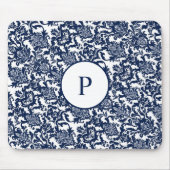 Unique Navy Blue Damask Muster Mousepad (Vorne)