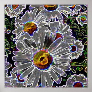 Unique Neon Daisies Poster