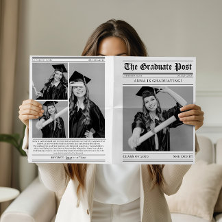 Unique Newspaper Graduation 4 Photo Collage 2026 Karte