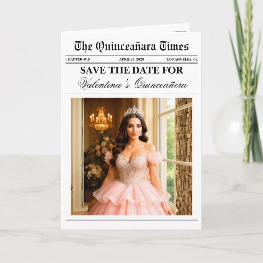 Unique Newspaper Quinceañera Photo Karte (Vorderseite)