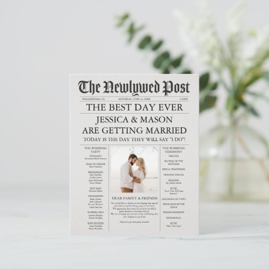 Unique Newspaper Timeline and Wedding Programs Fly (Stehend Vorderseite)