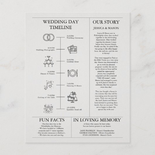 Unique Newspaper Timeline and Wedding Programs Fly (Rückseite)