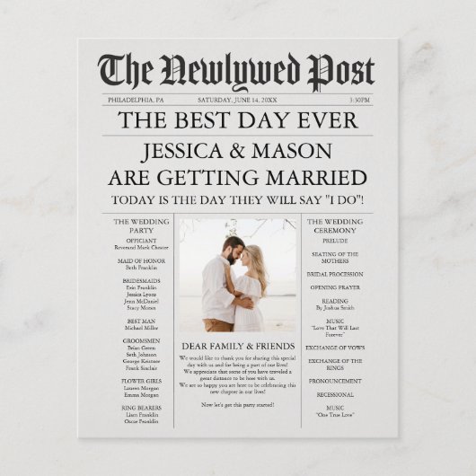 Unique Newspaper Timeline and Wedding Programs Fly (Vorderseite)