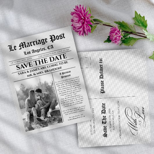 Unique  Newspaper wedding Announcement Postcard Ankündigungspostkarte