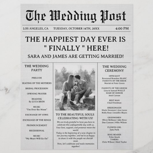 Unique Newspaper Wedding Programs Flyer (Vorne)