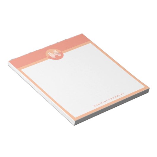 Unique Peach Pink Geometric Modern Monogram Notizblock (angewinkelt)