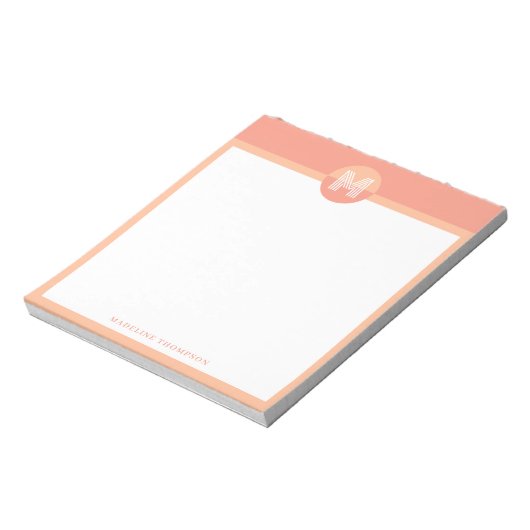 Unique Peach Pink Geometric Modern Monogram Notizblock (Rotiert)