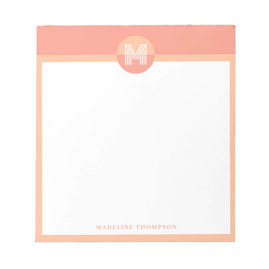 Unique Peach Pink Geometric Modern Monogram Notizblock (Vorderseite)