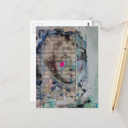 Unique person mixed media Collage pink star Postkarte (Vorderseite/Rückseite Beispiel)