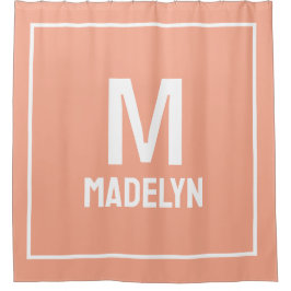 Unique Personalized peach White Name Monogram  Duschvorhang