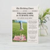 Unique Photo Newspaper 1st Birthday Einladung (Stehend Vorderseite)
