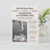 Unique Photo Newspaper First Birthday Einladung (Stehend Vorderseite)