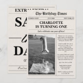Unique Photo Newspaper First Birthday Einladung (Vorne/Hinten)