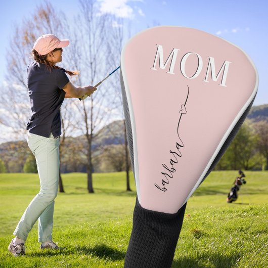Unique Pink Custom MOM Name with Love Golf Headcover