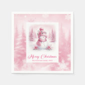 Unique Pink Snowman Kids Pinkmas Winter Scene Xmas Serviette (Vorderseite)