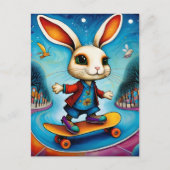 Unique Rabbit Skateboarding Postkarte (Vorderseite)
