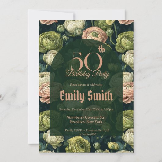 Unique Ranunculus Sparkle First Birthday Gift Einladung (Vorderseite)