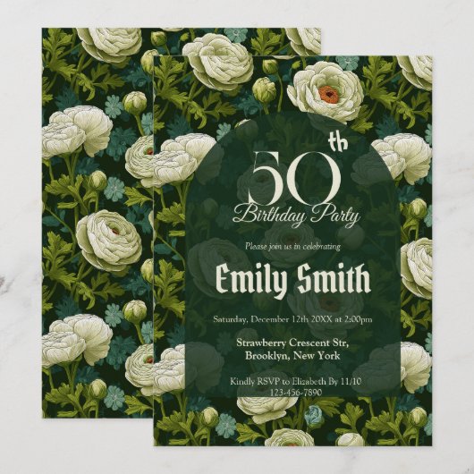 Unique Ranunculus Sparkle First Birthday Gift Einladung (Vorne/Hinten)