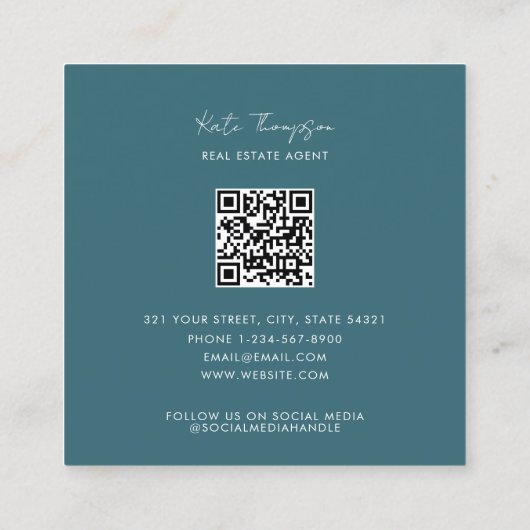 Unique Real Estate Agent Beach Ocean Photo Script Quadratische Visitenkarte (Rückseite)