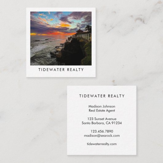 Unique Real Estate Agent Rocks Ocean Beach Photo Quadratische Visitenkarte (Vorne/Hinten)