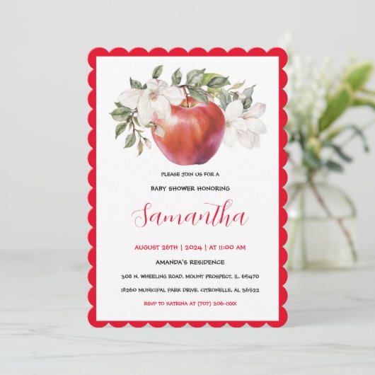 Unique Red Apple Baby Dusche Einladung (Stehend Vorderseite)