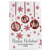 Unique Red Bauble Ornament 3 Foto Weihnachten Mittlere Geschenktüte (Vorderseite)