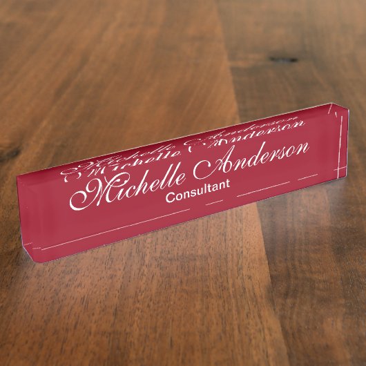 Unique Red Carmine Script Consultant Namplate Namensplakette (Seite)