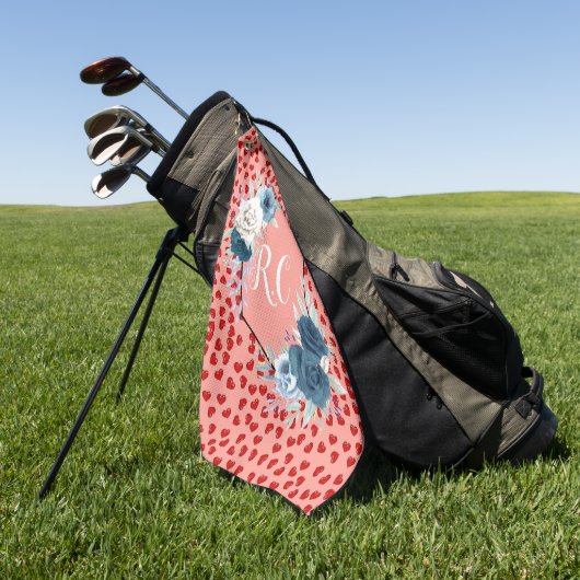 unique Red hearts on pink and pattern Custom Golfhandtuch (Gras)